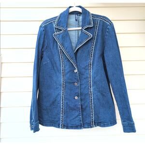 Zenim Denim Coastal Cowgirl Festival Boho Fitted Button Up Jacket Women's Large